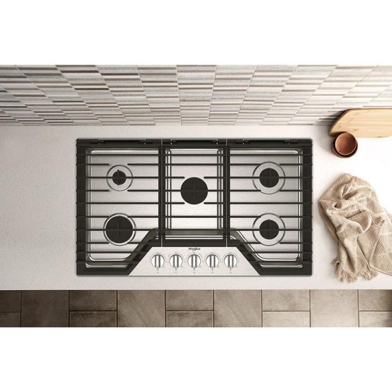 Whirlpool® 36-inch Gas Cooktop with EZ-2-Lift™ Hinged Cast-Iron Grates WCGK5036PS