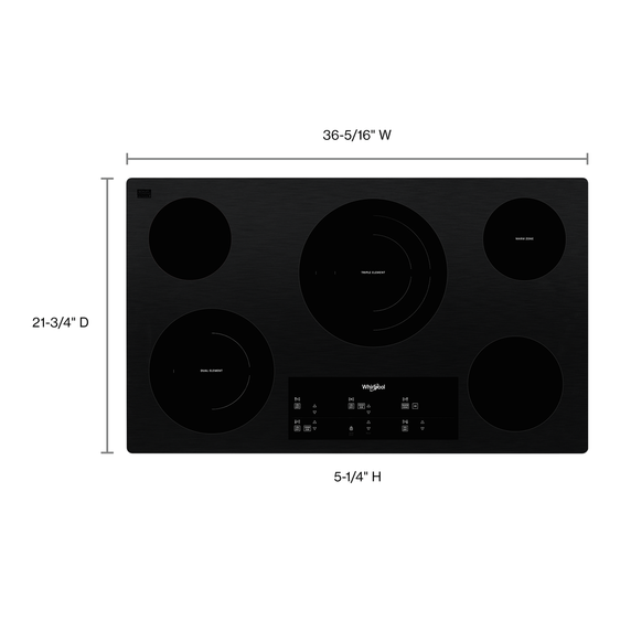 Whirlpool® 36-inch Electric Ceramic Glass Cooktop with Triple Radiant Element WCE97US6KB