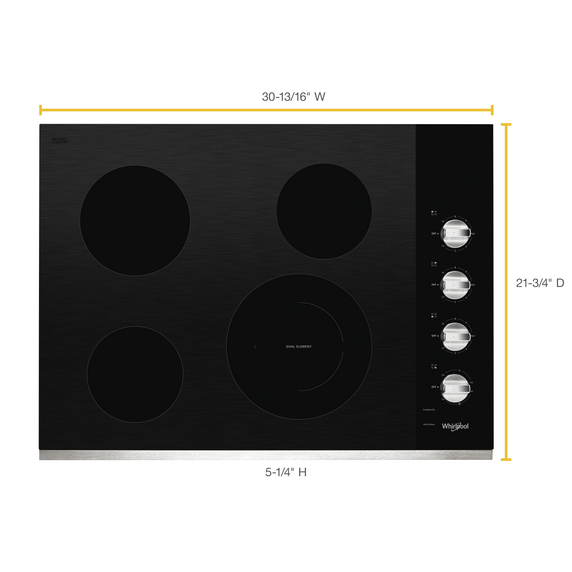 Whirlpool® 30-inch Electric Ceramic Glass Cooktop with Dual Radiant Element WCE55US0HS