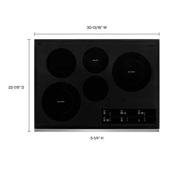 Whirlpool® 30-inch Electric Ceramic Glass Cooktop with Two Dual Radiant Elements WCE97US0KS