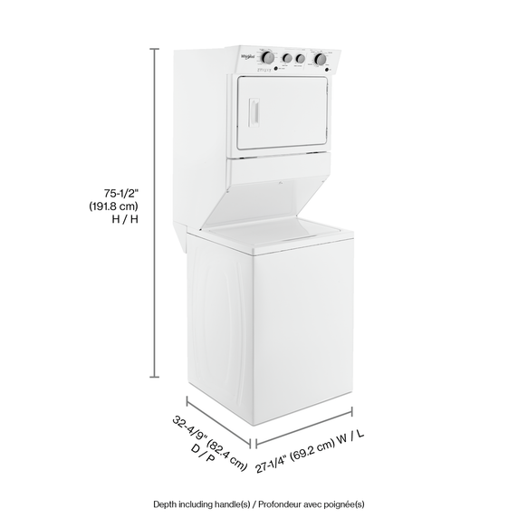 Whirlpool® 4.0 cu.ft I.E.C. Gas Stacked Laundry Center 9 Wash cycles and AutoDry™ WGT4027HW