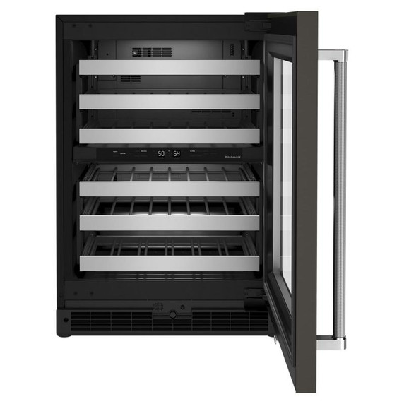 Kitchenaid® 24" Undercounter Wine Cellar with Glass Door and Metal-Front Racks KUWR314KBS