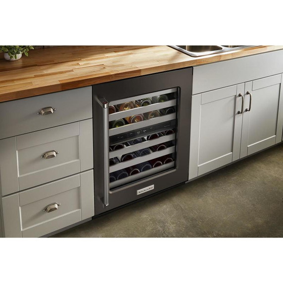 Kitchenaid® 24" Undercounter Wine Cellar with Glass Door and Metal-Front Racks KUWR314KBS