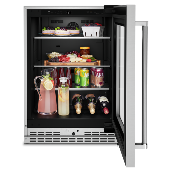 Kitchenaid® 24 Undercounter Refrigerator with Glass Door and Shelves with Metallic Accents KURR314KSS