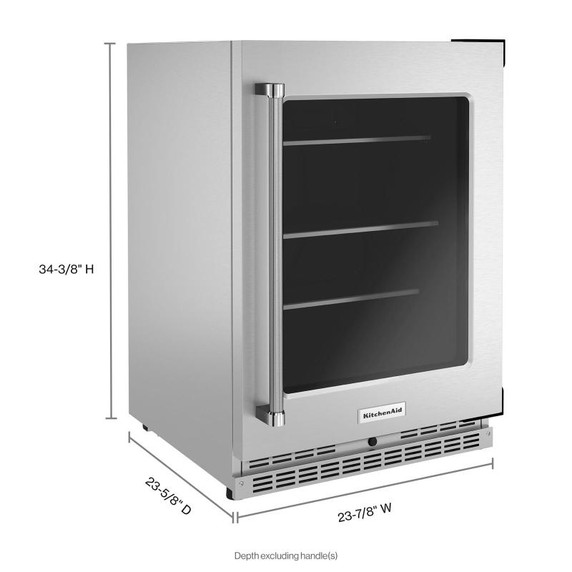 Kitchenaid® 24" Undercounter Refrigerator with Glass Door and Shelves with Metallic Accents KURR314KSS