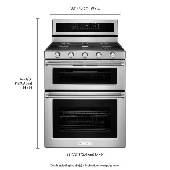 Kitchenaid® 30-Inch 5 Burner Gas Double Oven Convection Range KFGD500ESS