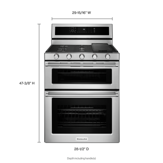 Kitchenaid® 30-Inch 5 Burner Gas Double Oven Convection Range KFGD500ESS