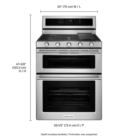 Kitchenaid® 30-Inch 5 Burner Gas Double Oven Convection Range KFGD500ESS