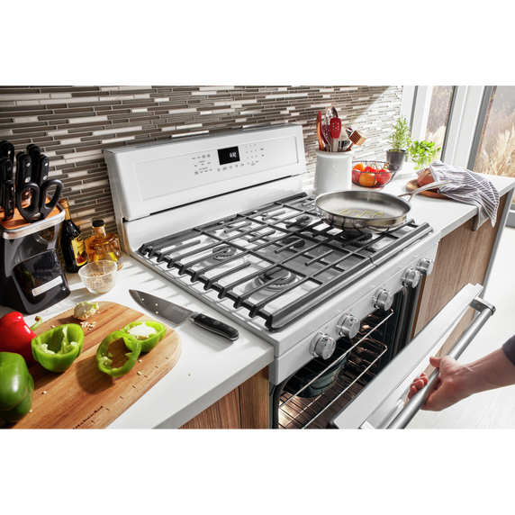 Kitchenaid® 30-Inch 5-Burner Gas Convection Range KFGG500EWH