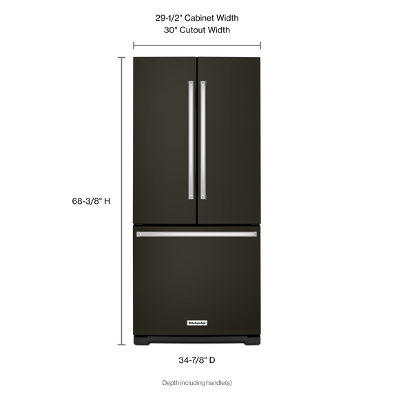 Kitchenaid® 20 cu. Ft. 30-Inch Width Standard Depth French Door Refrigerator with Interior Dispense KRFF300EBS