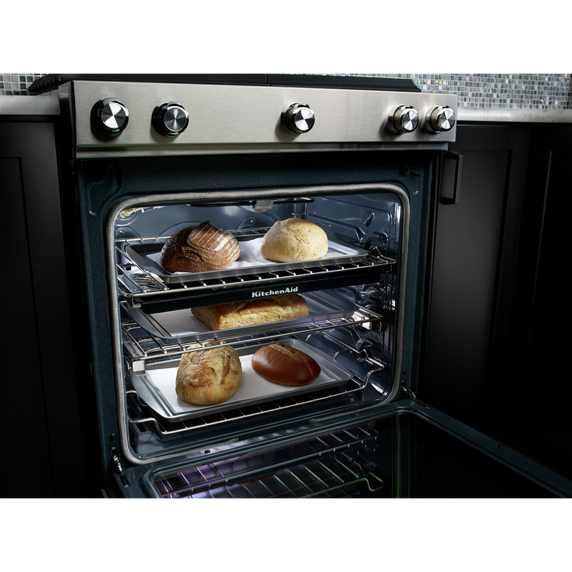 Kitchenaid® 30-Inch 5 Burner Gas Convection Slide-In Range with Baking Drawer KSGB900ESS