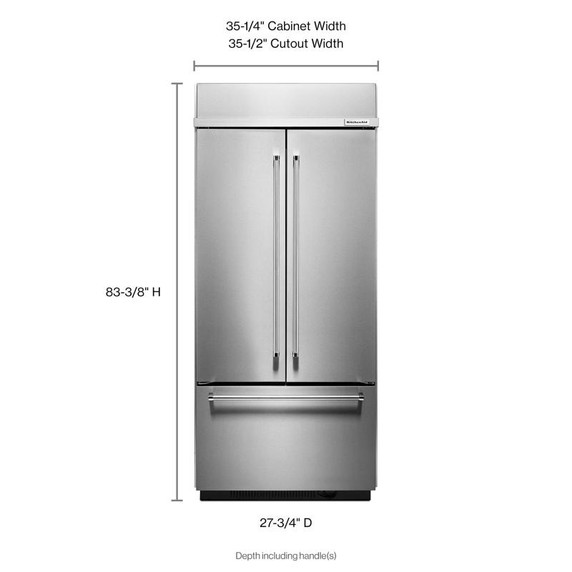 Kitchenaid® 20.8 Cu. Ft. 36" Width Built In Stainless Steel French Door Refrigerator with Platinum Interior Design KBFN506ESS