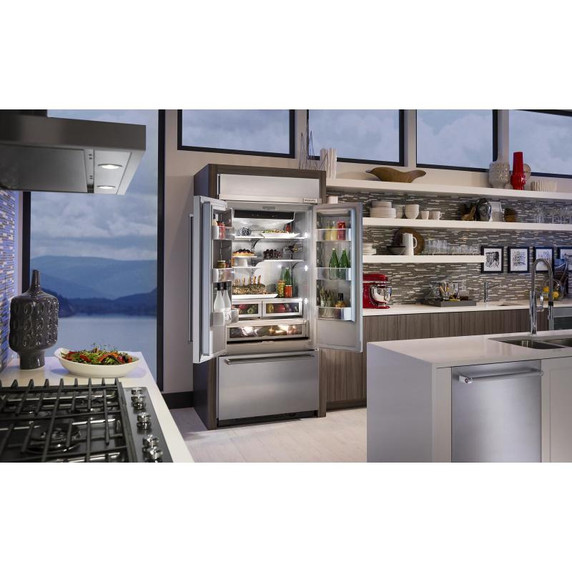 Kitchenaid® 20.8 Cu. Ft. 36" Width Built In Stainless Steel French Door Refrigerator with Platinum Interior Design KBFN506ESS