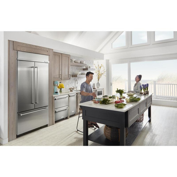 Kitchenaid® 20.8 Cu. Ft. 36" Width Built In Stainless Steel French Door Refrigerator with Platinum Interior Design KBFN506ESS