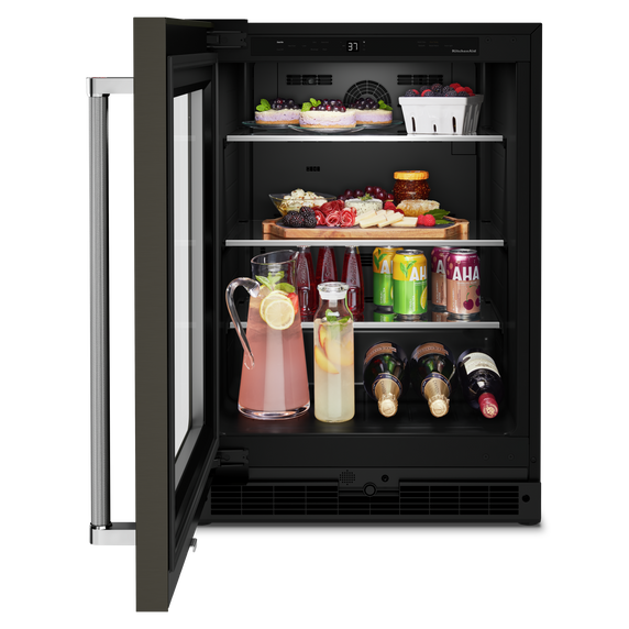 Kitchenaid® 24" Undercounter Refrigerator with Glass Door and Shelves with Metallic Accentsand with PrintShield™ Finish KURL314KBS