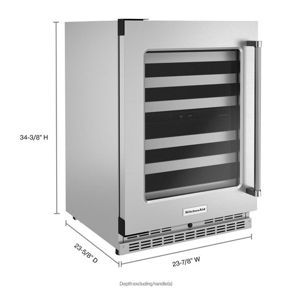 Kitchenaid® 24" Undercounter Wine Cellar with Glass Door and Metal-Front Racks KUWL314KSS