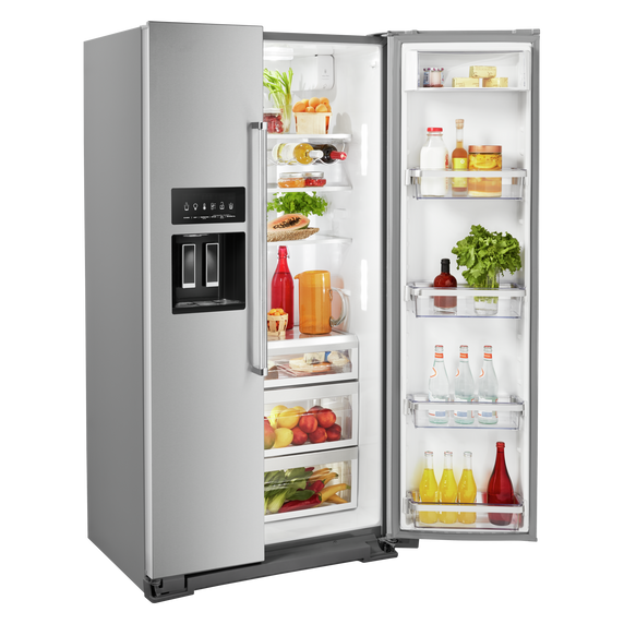 Kitchenaid® 22.6 cu ft. Counter-Depth Side-by-Side Refrigerator with Exterior Ice and Water and PrintShield™ finish KRSC703HPS