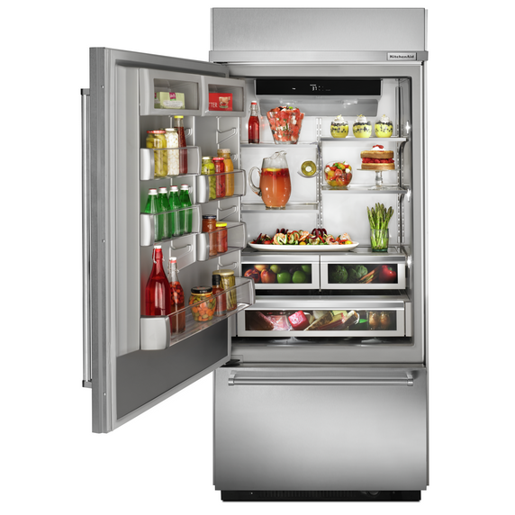 Kitchenaid® 20.9 Cu. Ft. 36" Width Built-In Stainless Bottom Mount Refrigerator with Platinum Interior Design KBBL306ESS