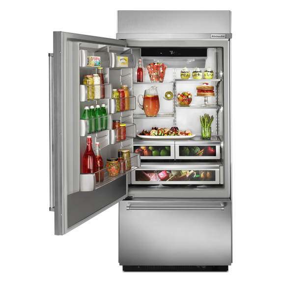 Kitchenaid® 20.9 Cu. Ft. 36 Width Built-In Stainless Bottom Mount Refrigerator with Platinum Interior Design KBBL306ESS