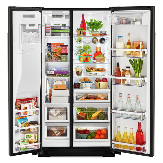 Kitchenaid® 24.8 cu ft. Side-by-Side Refrigerator with Exterior Ice and Water and PrintShield™ Finish KRSF705HBS