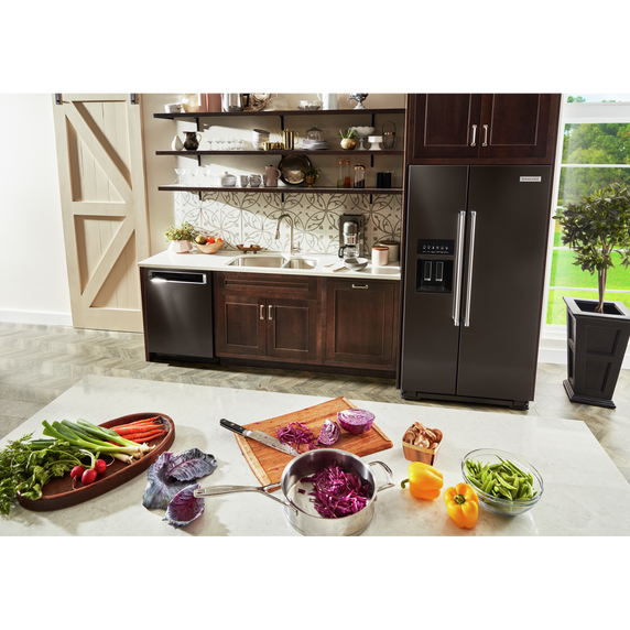 Kitchenaid® 24.8 cu ft. Side-by-Side Refrigerator with Exterior Ice and Water and PrintShield™ Finish KRSF705HBS