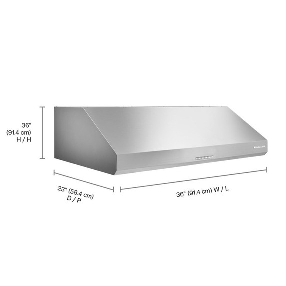 Kitchenaid® 36" 585 CFM Motor Class Commercial-Style Under-Cabinet Range Hood System KVUC606KSS
