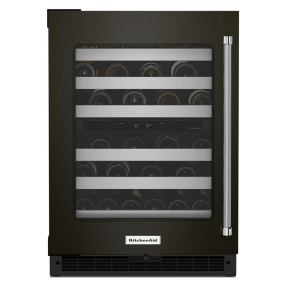 Kitchenaid® 24" Undercounter Wine Cellar with Glass Door and Metal-Front Racks KUWL314KBS