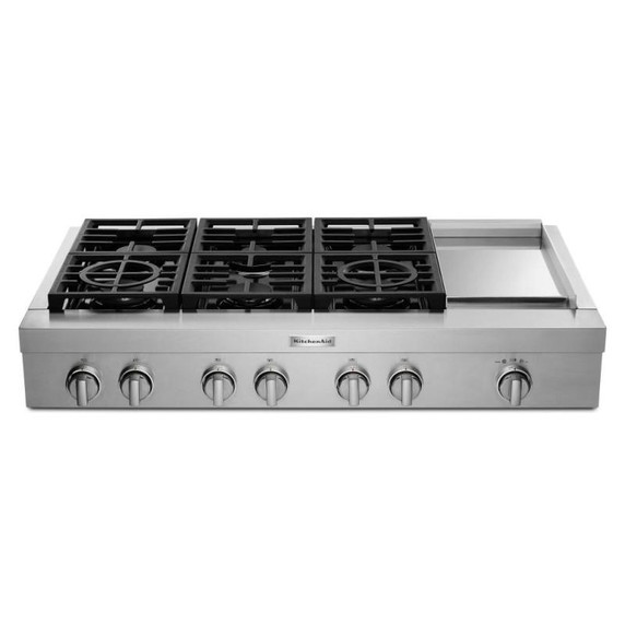 KitchenAid® 48'' 6-Burner Commercial-Style Gas Rangetop with Griddle KCGC558JSS
