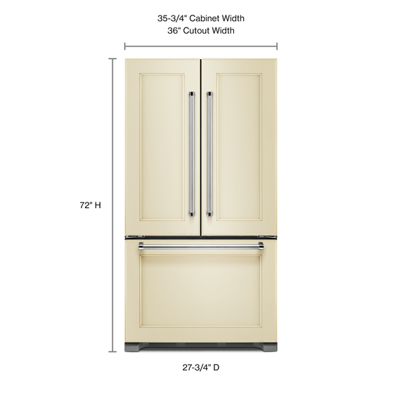 Kitchenaid® 22 cu. ft. 36-Inch Width Counter Depth Panel Ready with Interior Dispense French Door Refrigerator KRFC302EPA