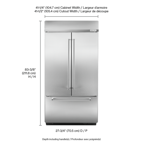 Kitchenaid® 24.2 Cu. Ft. 42" Width Built-In Stainless French Door Refrigerator with Platinum Interior Design KBFN502ESS