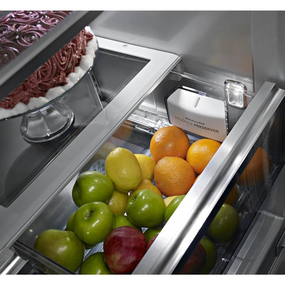 Kitchenaid® 24.2 Cu. Ft. 42" Width Built-In Stainless French Door Refrigerator with Platinum Interior Design KBFN502ESS