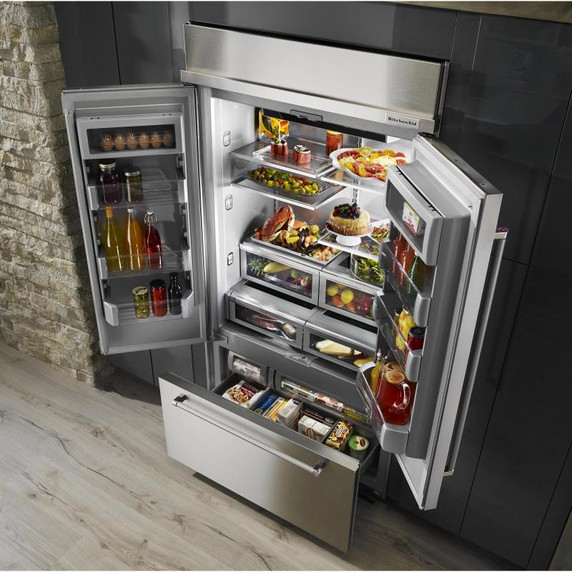 Kitchenaid® 24.2 Cu. Ft. 42" Width Built-In Stainless French Door Refrigerator with Platinum Interior Design KBFN502ESS
