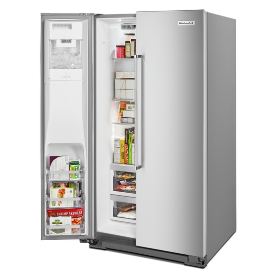 Kitchenaid® 24.8 cu ft. Side-by-Side Refrigerator with Exterior Ice and Water and PrintShield™ finish KRSF705HPS