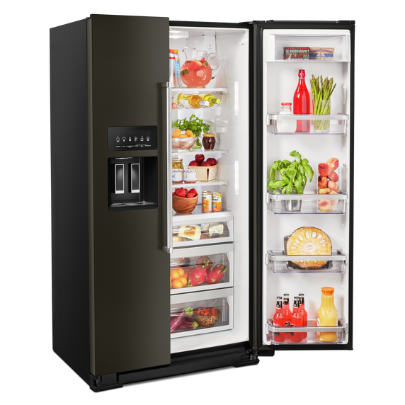 Kitchenaid® 19.9 cu ft. Counter-Depth Side-by-Side Refrigerator with Exterior Ice and Water and PrintShield™ finish KRSC700HBS