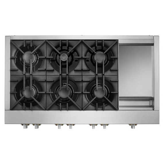 Jennair® 48" RISE™ Gas Professional-Style Rangetop with Chrome-Infused Griddle JGCP548HL