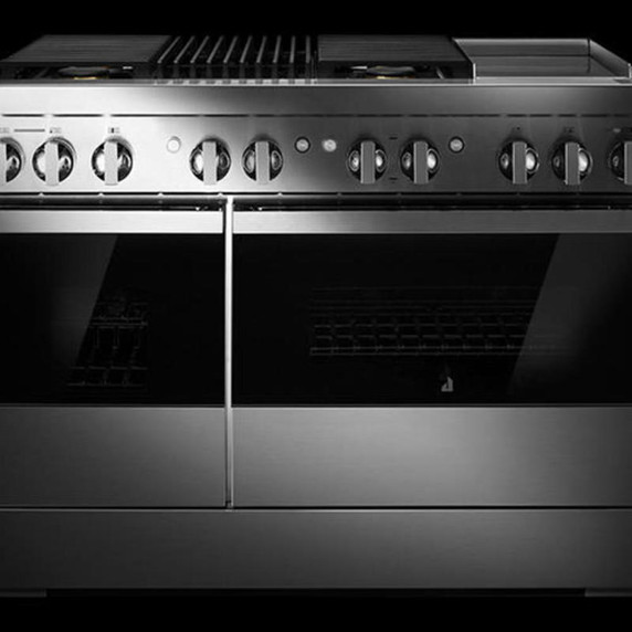 Jennair® NOIR™ 48" Dual-Fuel Professional Range with Chrome-Infused Griddle and Gas Grill JDRP748HM