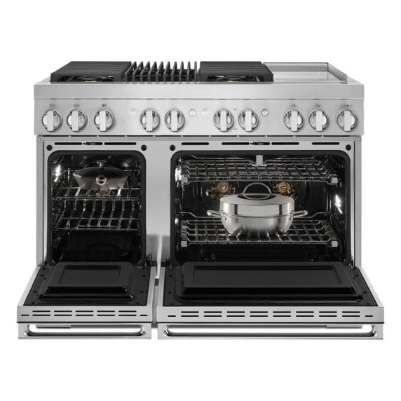 Jennair® NOIR™ 48" Dual-Fuel Professional Range with Chrome-Infused Griddle and Gas Grill JDRP748HM