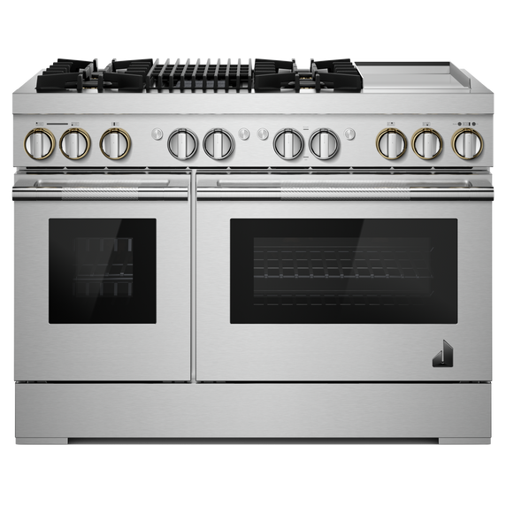 Jennair® RISE™ 48" Dual-Fuel Professional Range with Chrome-Infused Griddle and Gas Grill JDRP748HL