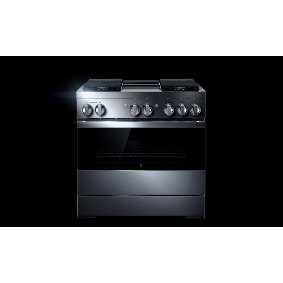 Jennair® 36" NOIR™ Dual-Fuel Professional-Style Range with Chrome-Infused Griddle JDRP536HM