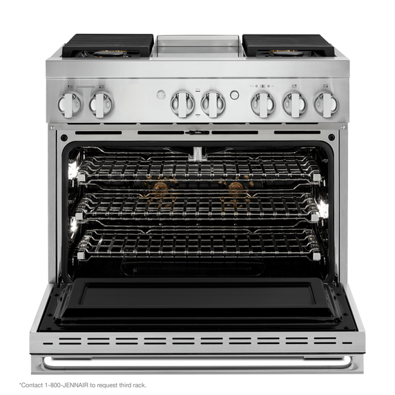 Jennair® NOIR™ 36 Dual-Fuel Professional Range with Chrome-Infused Griddle JDRP536HM