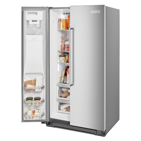 OPEN BOX Kitchenaid® 19.9 cu ft. Counter-Depth Side-by-Side Refrigerator with Exterior Ice and Water and PrintShield™ finish KRSC700HPS