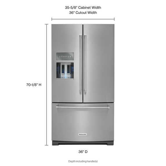 OPEN BOX 26.8 cu. ft. 36-Inch Width Standard Depth French Door Refrigerator with Exterior Ice and Water  KRFF507HPS