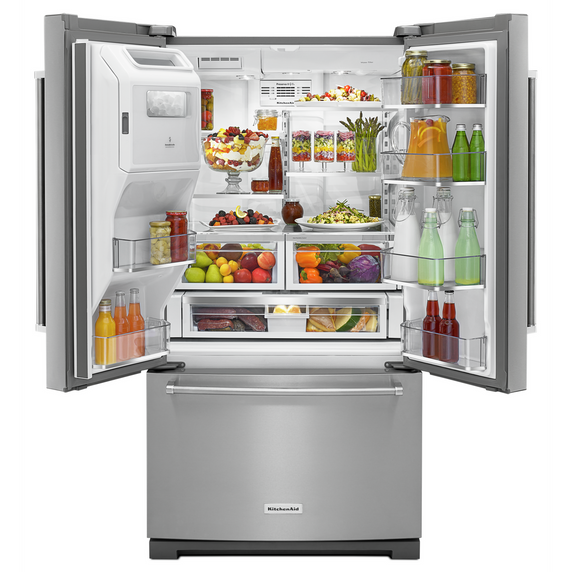 OPEN BOX 26.8 cu. ft. 36-Inch Width Standard Depth French Door Refrigerator with Exterior Ice and Water  KRFF507HPS