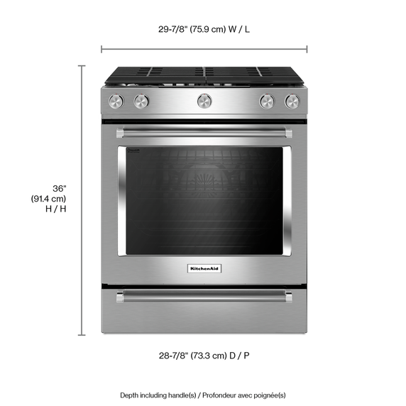 OPEN BOX Kitchenaid® 30-Inch 5-Burner Gas Slide-In Convection Range KSGG700ESS