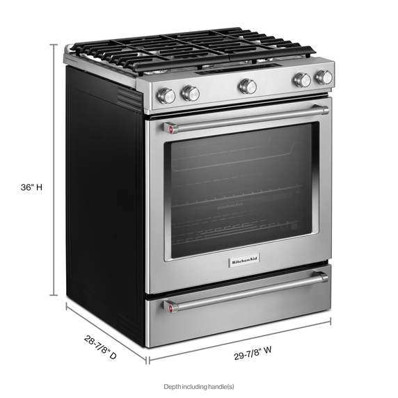 OPEN BOX Kitchenaid® 30-Inch 5 Burner Gas Convection Slide-In Range with Baking Drawer KSGB900ESS