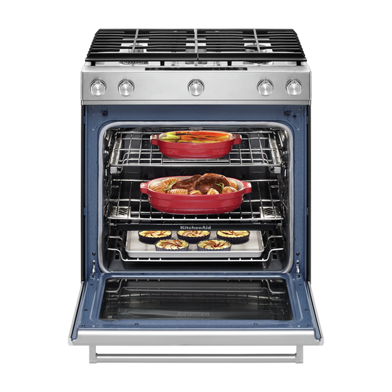 OPEN BOX Kitchenaid® 30-Inch 5 Burner Gas Convection Slide-In Range with Baking Drawer KSGB900ESS