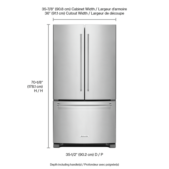 Open Box Kitchenaid® 25 Cu. Ft. 36-Width Standard Depth French Door Refrigerator with Interior Dispense KRFF305ESS