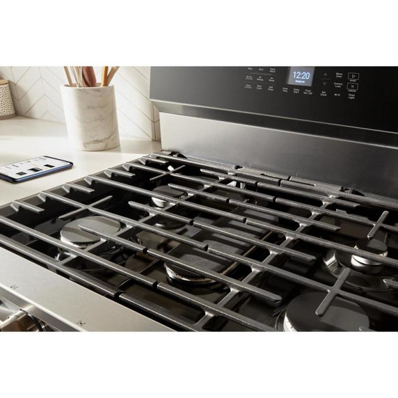 Whirlpool® 30-inch Smart Gas Range with True Convection, Steam/Self Cleaning, Rapid Preheat 5.3 CuFt Capacity WFGS7530RB