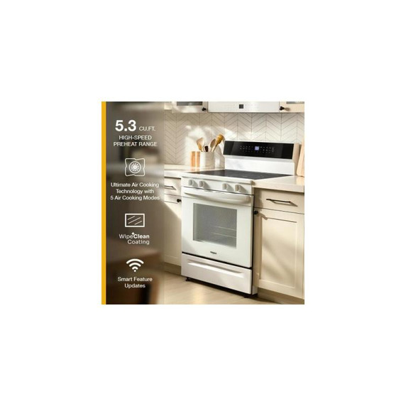 Whirlpool® 30-inch Smart Electric Range with  True Convection, No Preheat Air Fry, WipeClean™ Coating, Steam/Self Cleaning, Rapid Preheat 5.3 CuFt Capacity YWFES7530RW