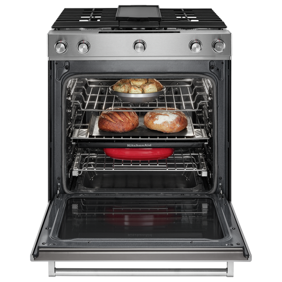 OPEN BOX KitchenAid® 30-Inch 5-Burner Dual Fuel Convection  Front Control Range with Baking Drawer YKSDB900ESS